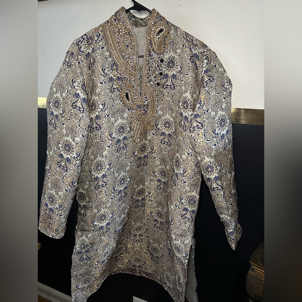 Men’s Kurta Tunic Top with pant with beading and embroidery